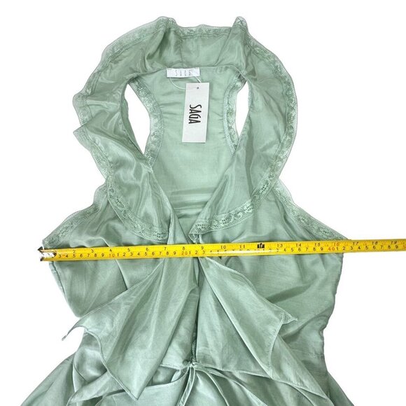 NWT SAGA Flowy Vest Duster Sz.S Mint Green Silk Lace Ruffles Fairy Romantic - Picture 11 of 16